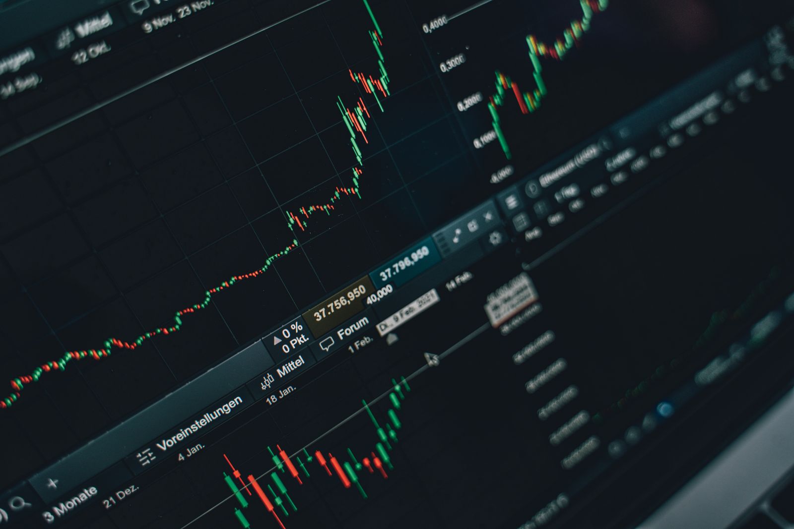 Person analysiert Aktienkurse und Dividendenrenditen auf einem Laptop-Bildschirm